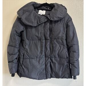 Lark & Ro Women's Short Shawl Pillow Collar Puffer Jacket Coat Sz S Black